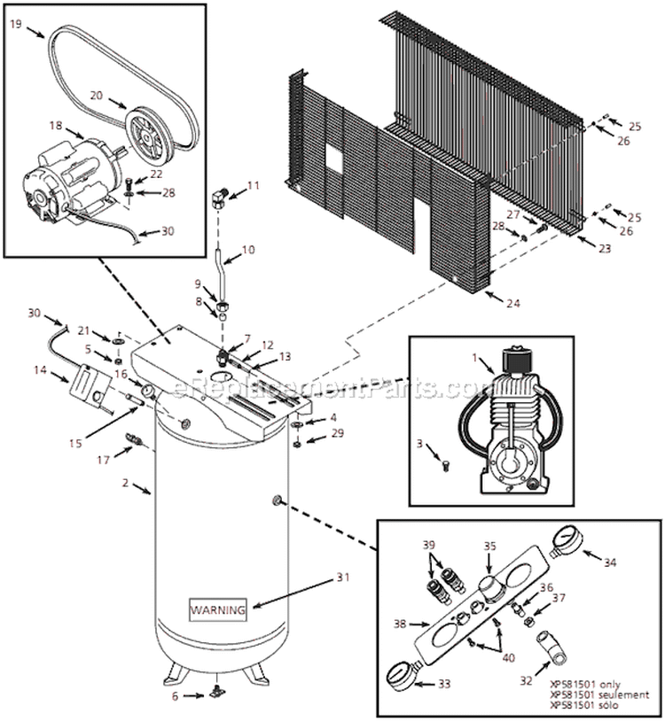 Page A Diagram and Parts List for XP581000 2005 Campbell Hausfeld Compressor